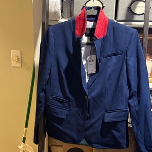 Classic Navy Blazer with Red Contrast Collar - Banana Republic